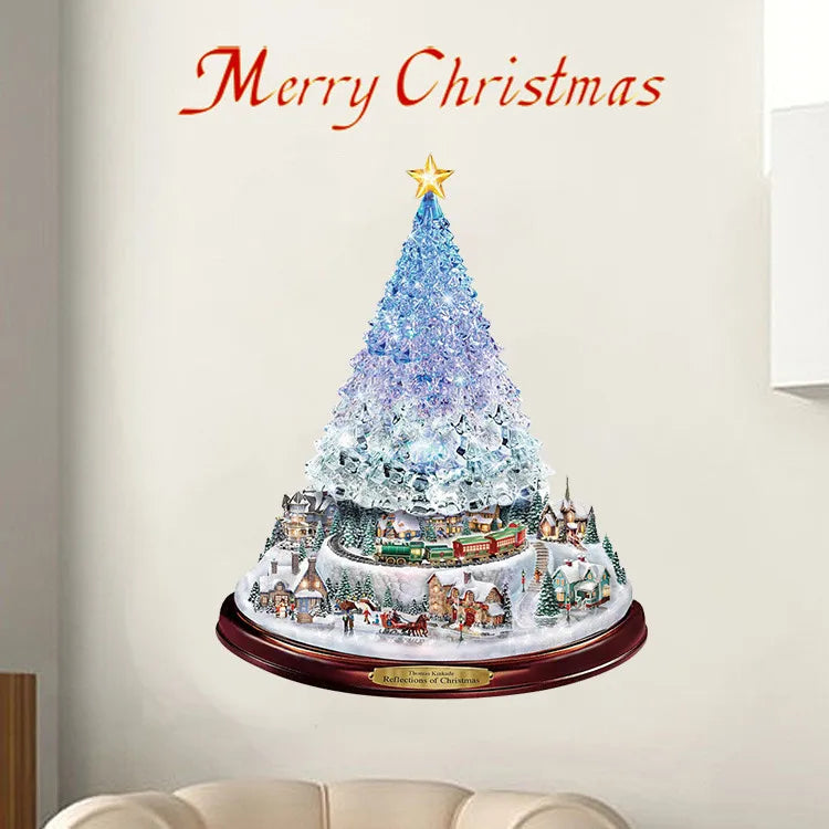 D5 2Pcs Christmas Tree Rotating Sculpture Train Decorations Paste Window Paste Stickers  Christmas Room Holiday Party Supplies