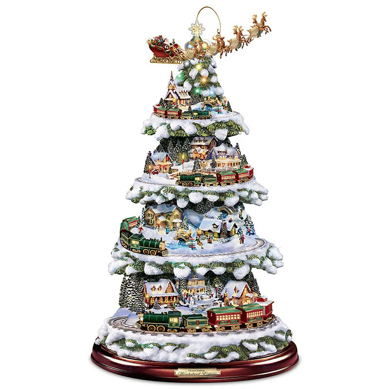 D5 2Pcs Christmas Tree Rotating Sculpture Train Decorations Paste Window Paste Stickers  Christmas Room Holiday Party Supplies