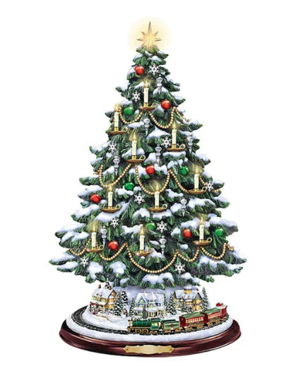 D5 2Pcs Christmas Tree Rotating Sculpture Train Decorations Paste Window Paste Stickers  Christmas Room Holiday Party Supplies