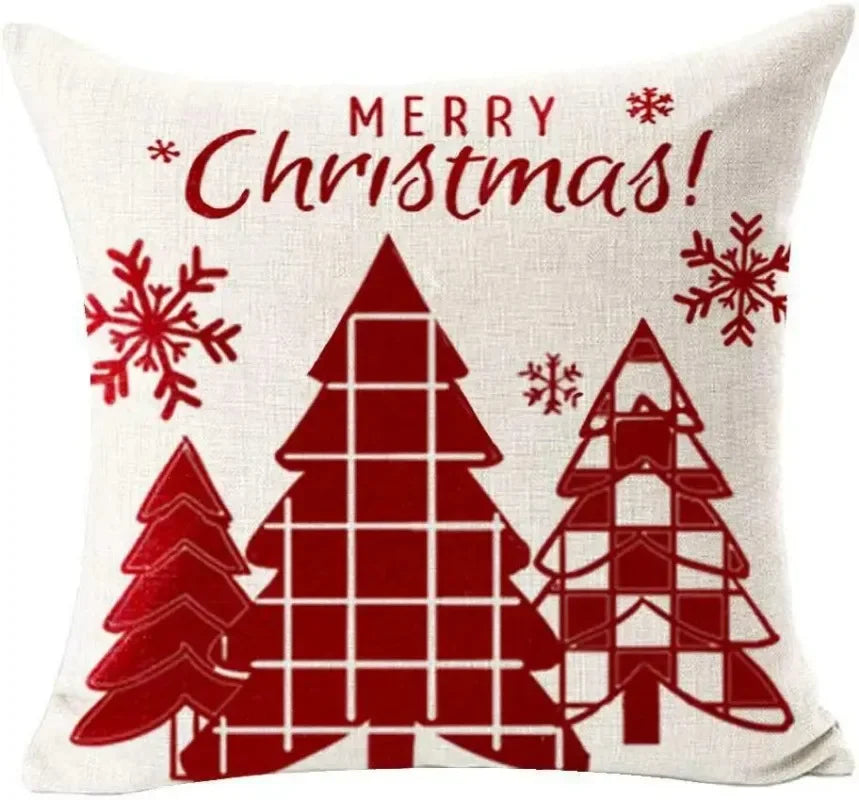 Christmas Pillow Case Cotton Linen Santa Gift New Year