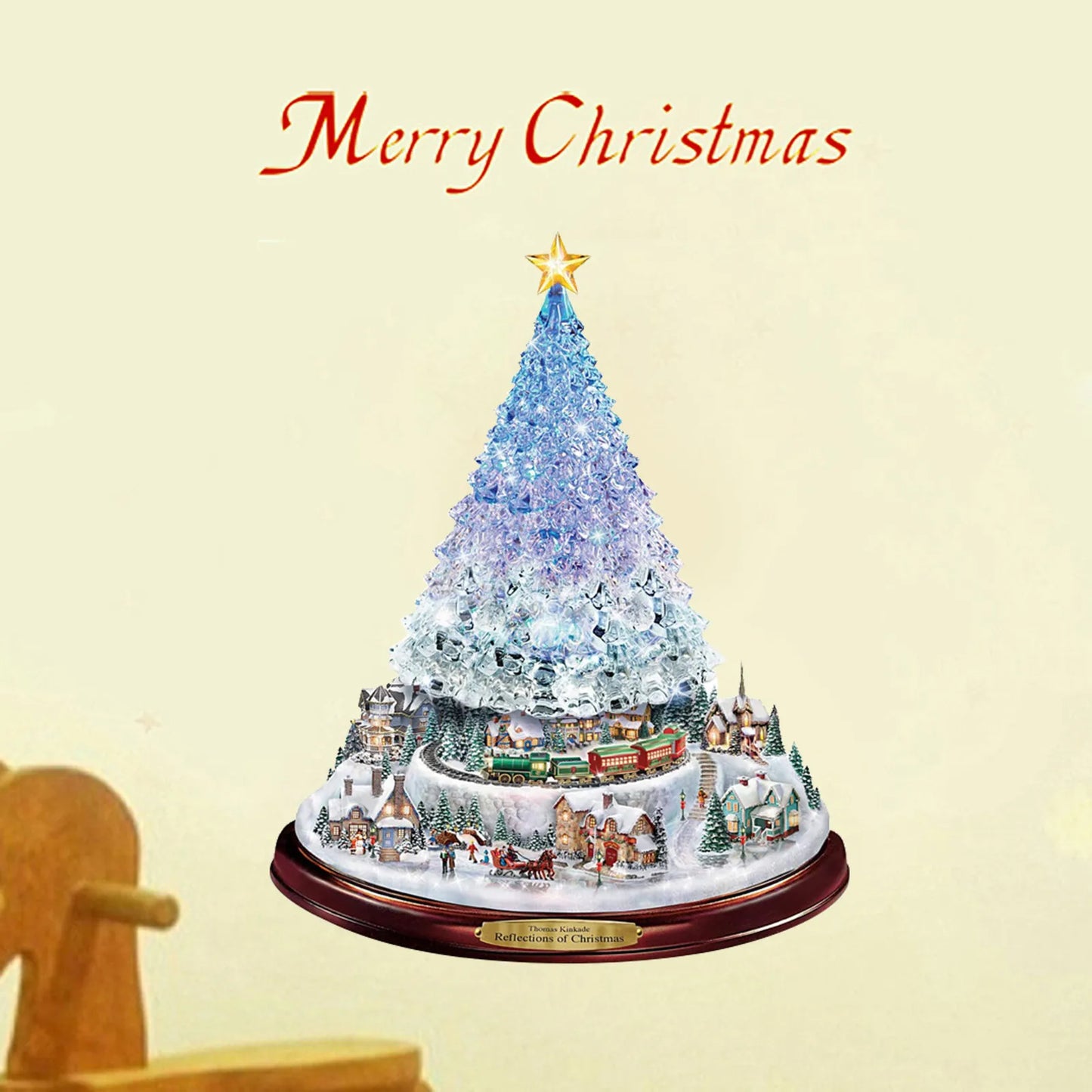 D5 2Pcs Christmas Tree Rotating Sculpture Train Decorations Paste Window Paste Stickers  Christmas Room Holiday Party Supplies