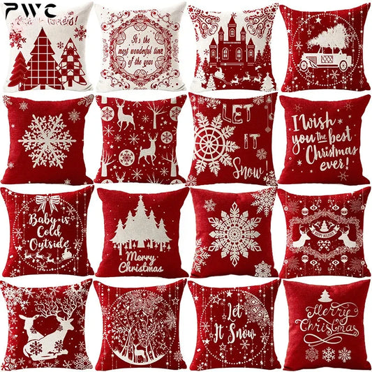 Christmas Pillow Case Cotton Linen Santa Gift New Year