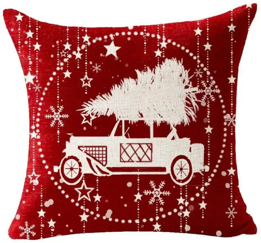 Christmas Pillow Case Cotton Linen Santa Gift New Year