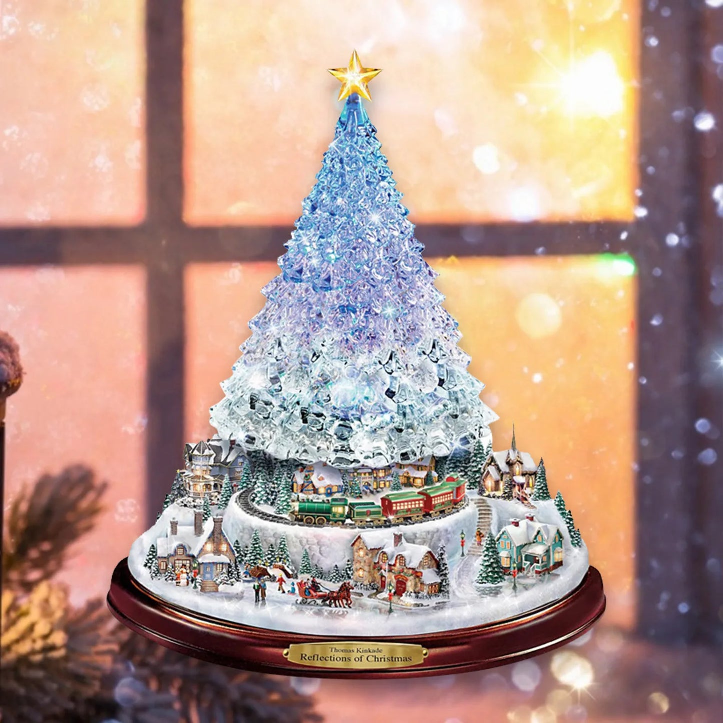 D5 2Pcs Christmas Tree Rotating Sculpture Train Decorations Paste Window Paste Stickers  Christmas Room Holiday Party Supplies