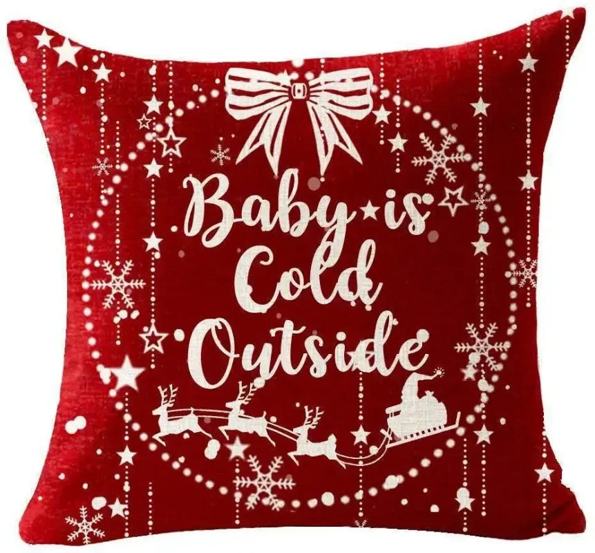 Christmas Pillow Case Cotton Linen Santa Gift New Year