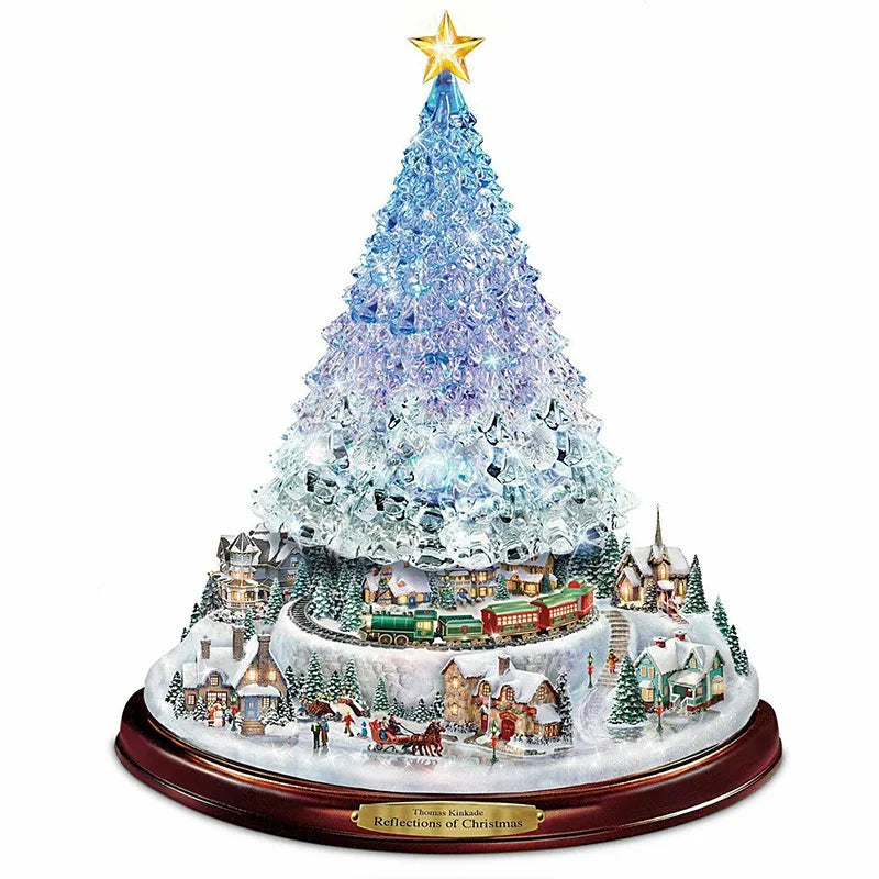 D5 2Pcs Christmas Tree Rotating Sculpture Train Decorations Paste Window Paste Stickers  Christmas Room Holiday Party Supplies