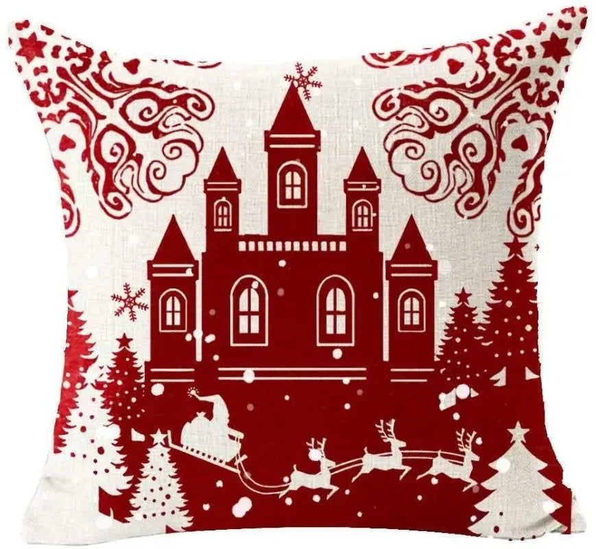 Christmas Pillow Case Cotton Linen Santa Gift New Year